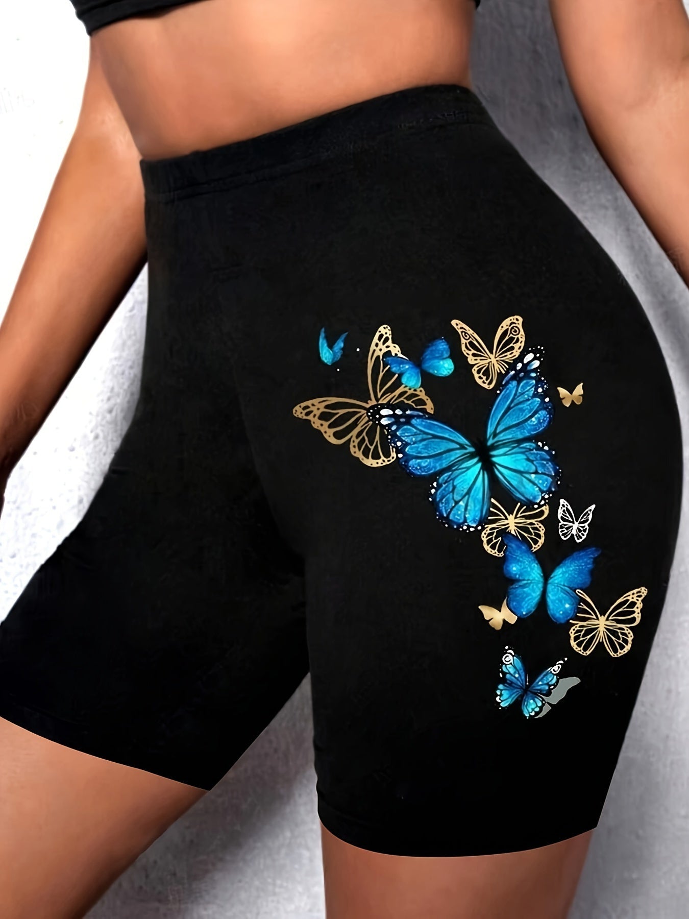 Women's Casual Shorts - Clean Finish Butterfly Print – Black option – main product image