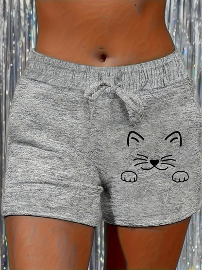 Women's Casual Shorts - Drawstring Graphic Print detail view