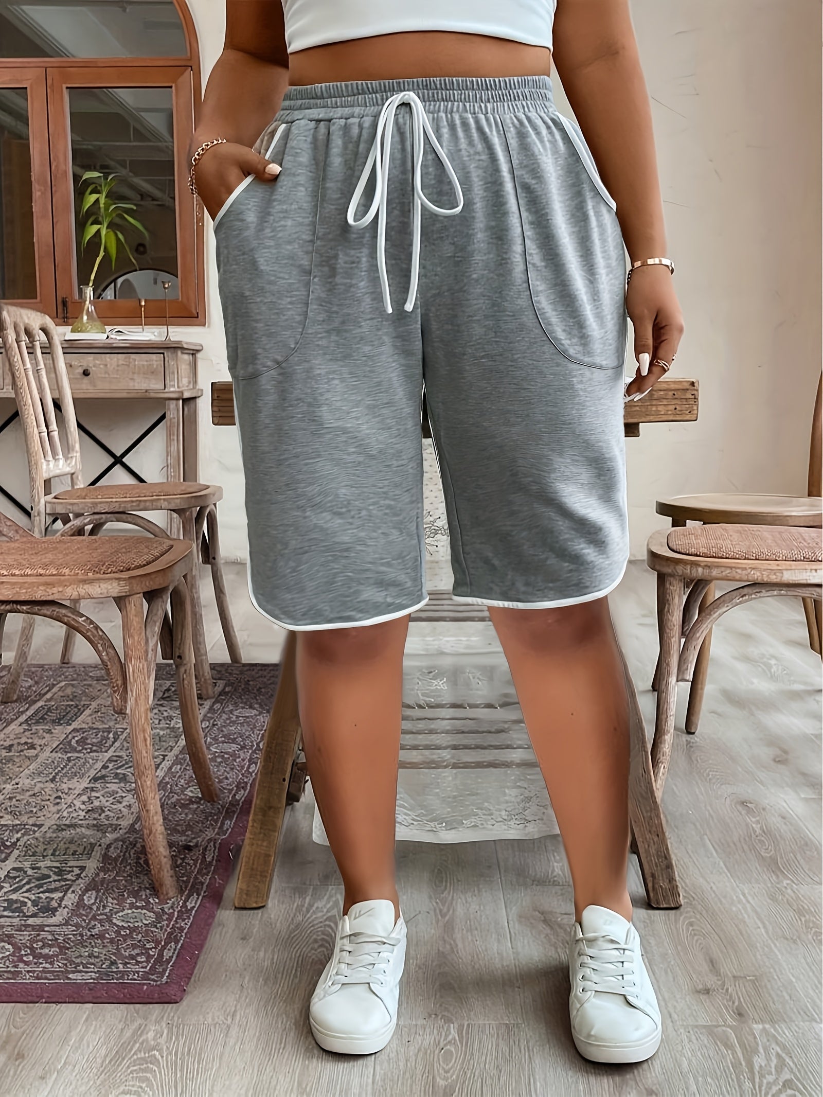 Women's Casual Shorts - Drawstring Waist With Pockets – Grey option – main product image