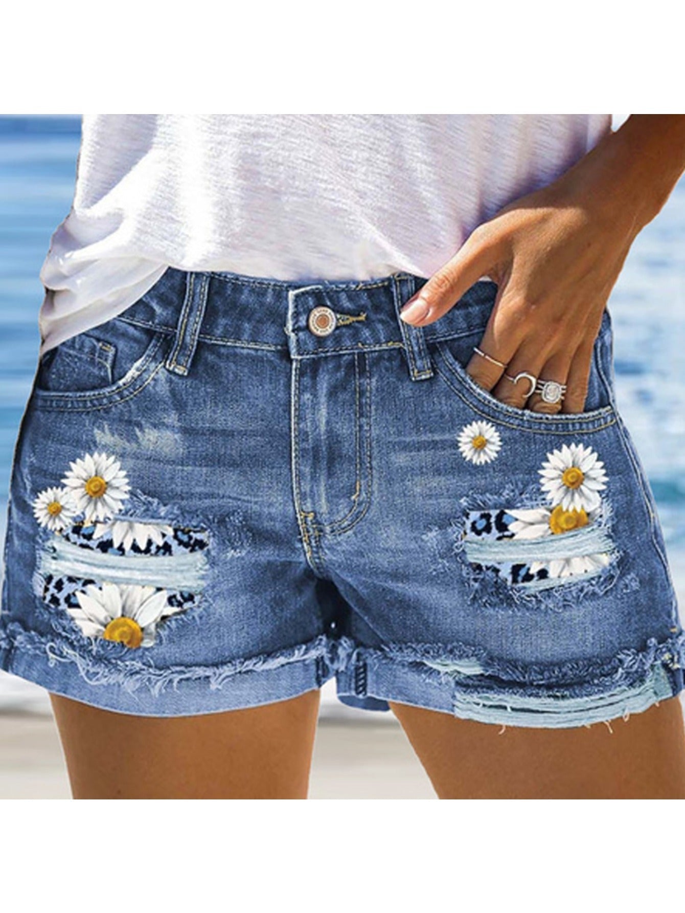 Women's Casual Shorts - Floral Print – Blue option – main product image