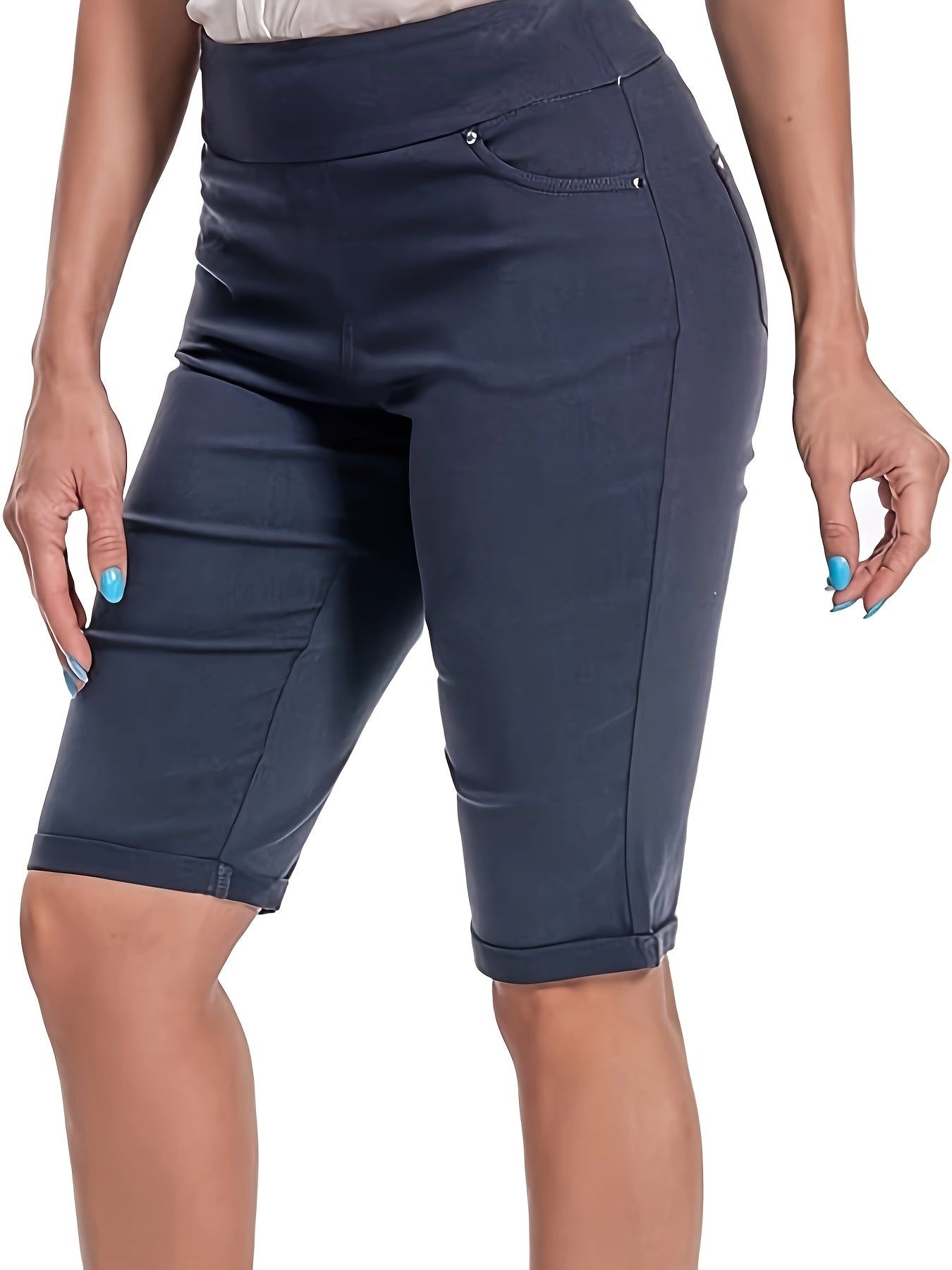 Women's Casual Shorts - High-Waist Fit – 9-Color Selection – Black option – view 3