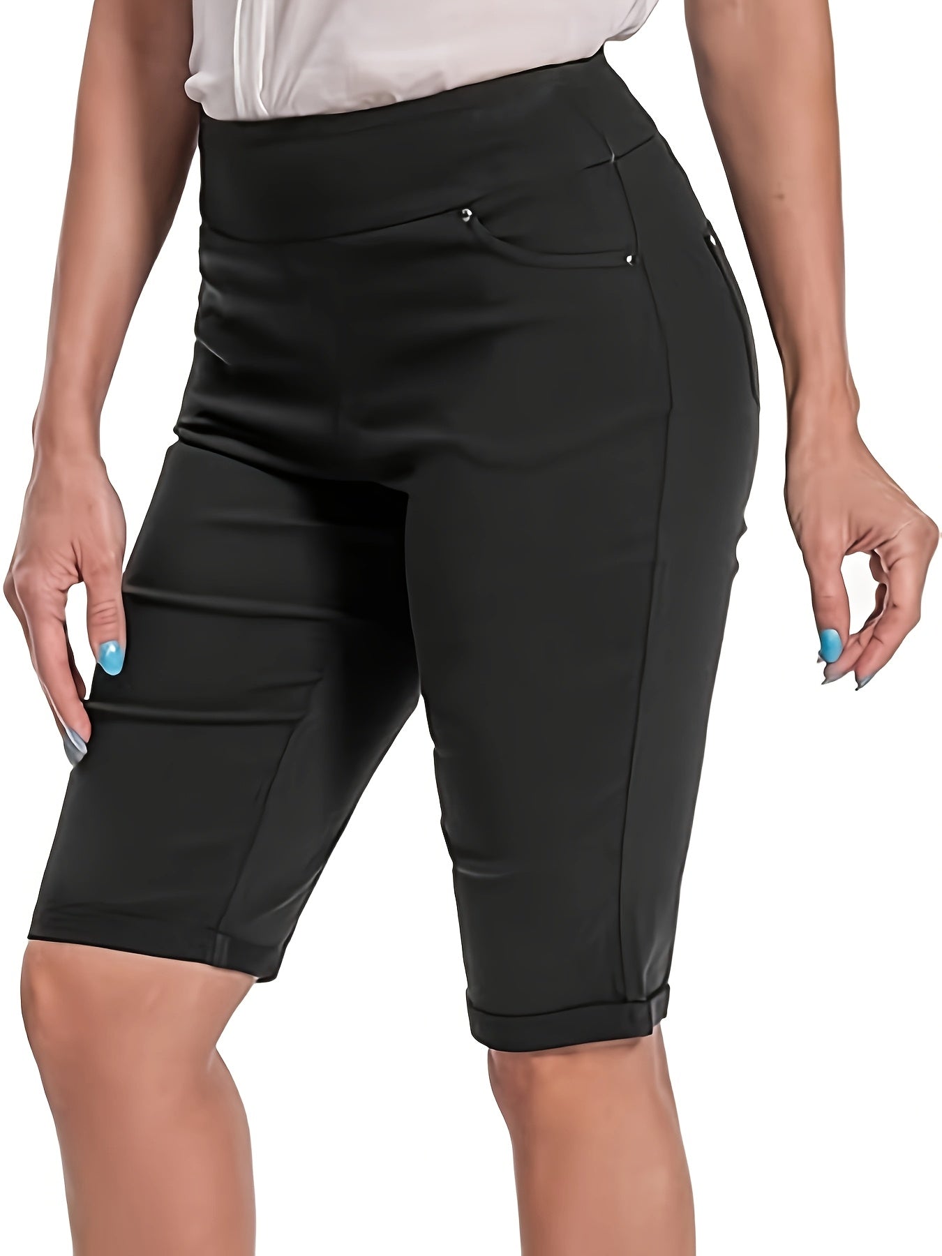Women's Casual Shorts - High-Waist Fit – 9-Color Selection – Black option – view 7