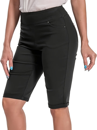 Women's Casual Shorts - High-Waist Fit – 9-Color Selection – Black option – view 7