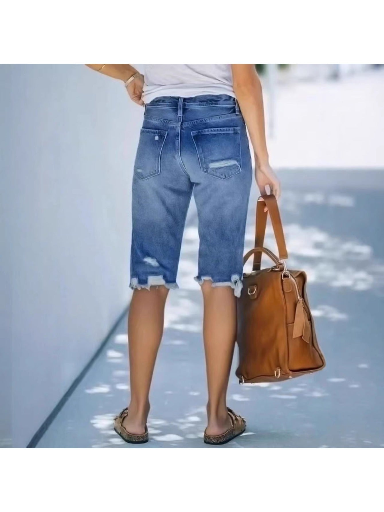 Women's Casual Shorts - High-Waist Fit – Blue detail view