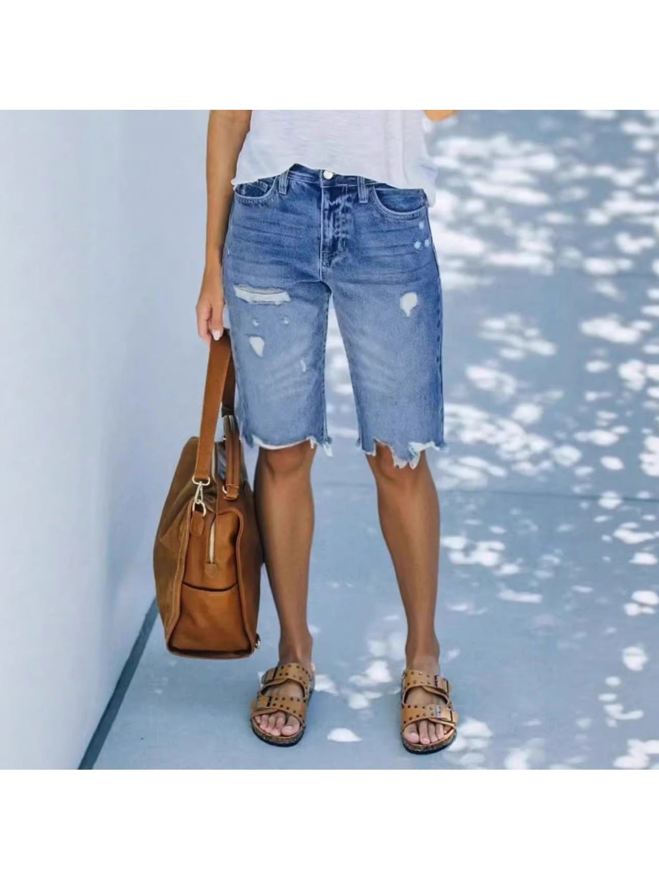 Women's Casual Shorts - High-Waist Fit – Blue detail view