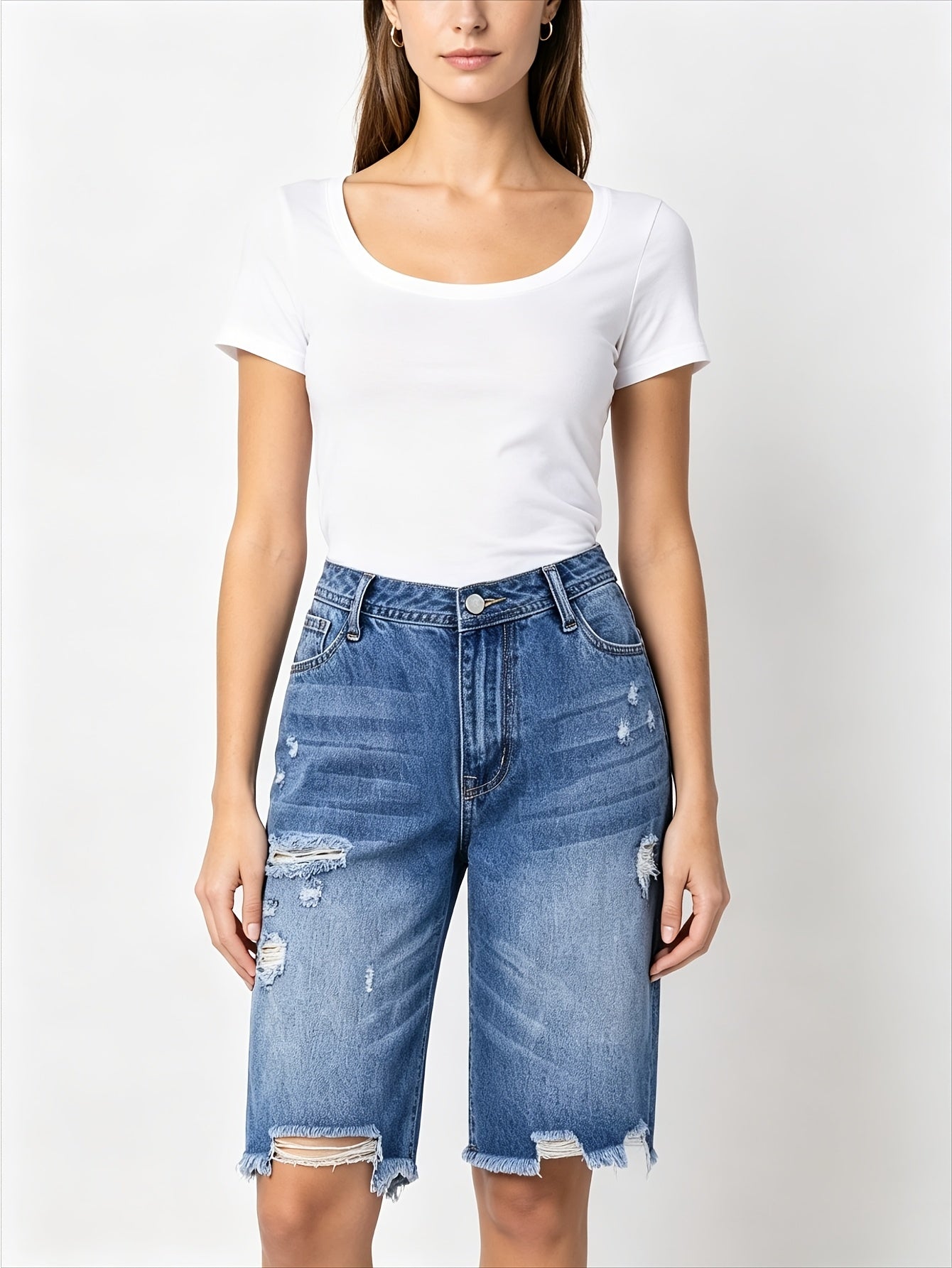 Women's Casual Shorts - High-Waist Fit – Blue detail view