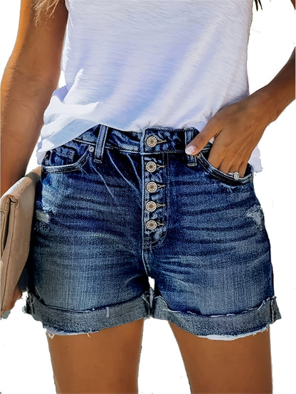 Women's Casual Shorts - High-Waist Fit – Dark Blue / Light Blue detail view