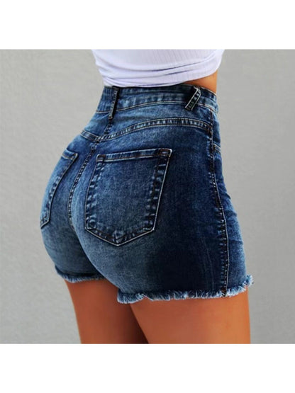 Women's Casual Shorts - High-Waist Fit – Deep Blue / Light Blue detail view