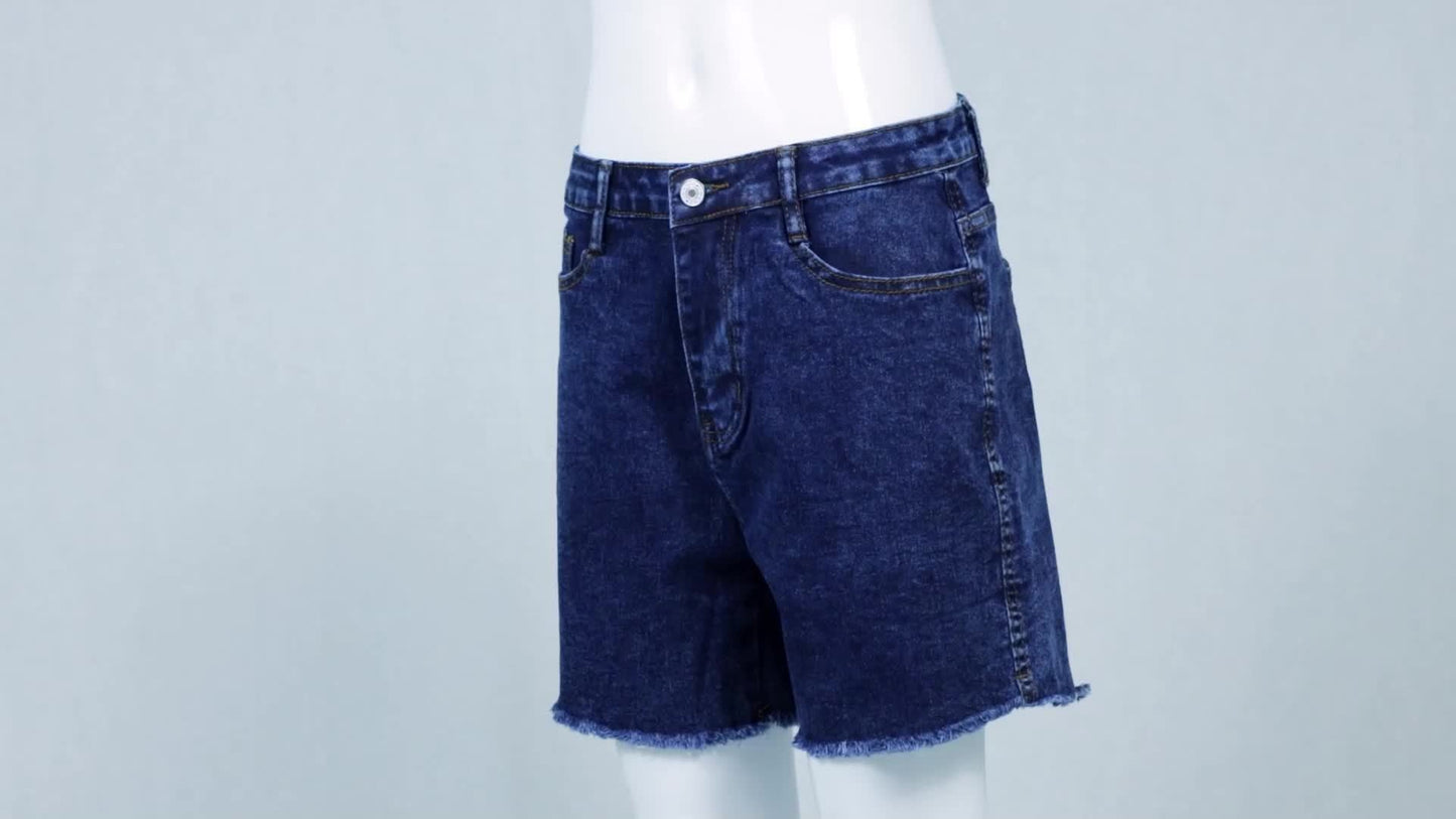 Women's Casual Shorts - High-Waist Fit – Deep Blue / Light Blue detail view