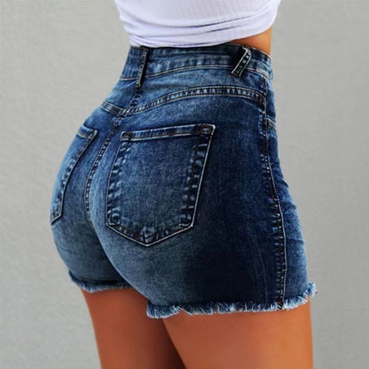 Women's Casual Shorts - High-Waist Fit – Deep Blue / Light Blue detail view