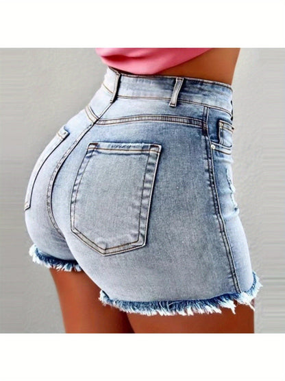 Women's Casual Shorts - High-Waist Fit – Deep Blue / Light Blue – Blue option – view 2