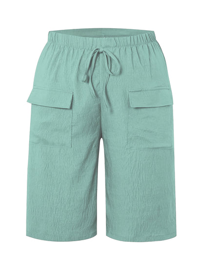 Women's Casual Shorts - High-Waist Fit – Grey & coffee & khaki / Gray & Greenish detail view