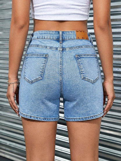 Women's Casual Shorts - High-Waist Fit – Light Blue detail view