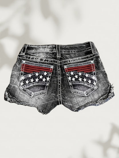 Women's Casual Shorts - High-Waist Fit – Medium Blue / Black detail view