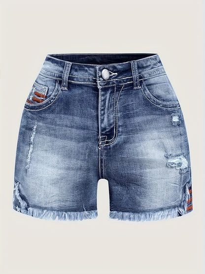 Women's Casual Shorts - High-Waist Fit – Medium Blue / Black detail view