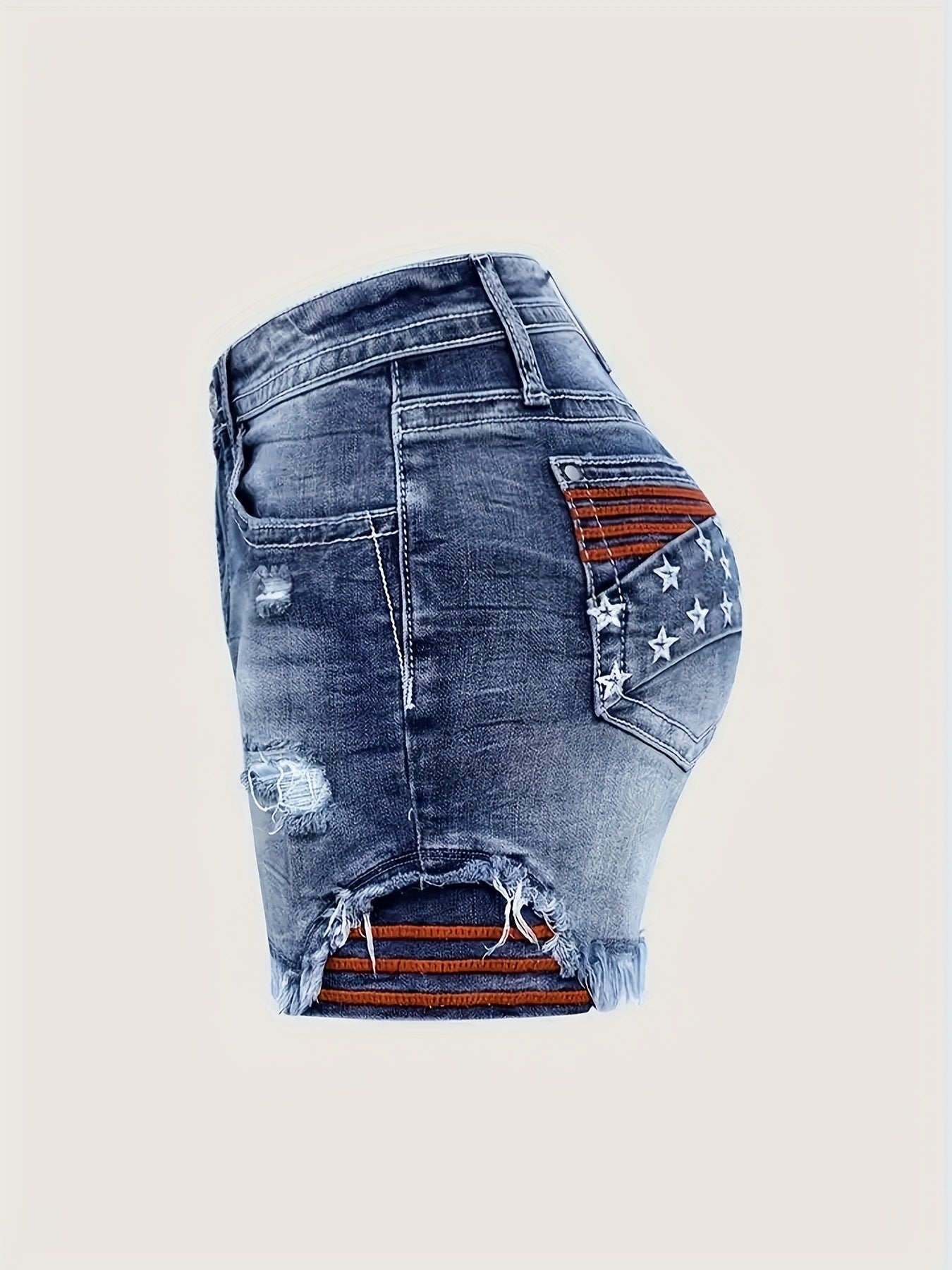 Women's Casual Shorts - High-Waist Fit – Medium Blue / Black detail view