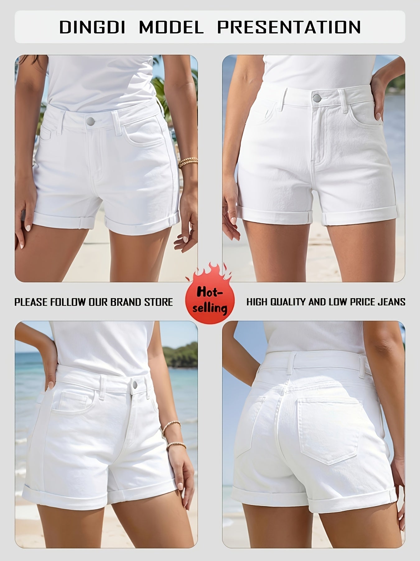 Women's Casual Shorts - High-Waist Fit – White Colorway 58917 detail view