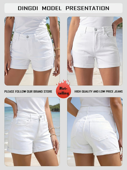 Women's Casual Shorts - High-Waist Fit – White Colorway 58917 detail view