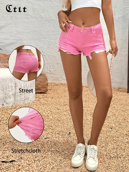 Women's Casual Shorts - High-Waist Fit – Yellow / Pink detail view