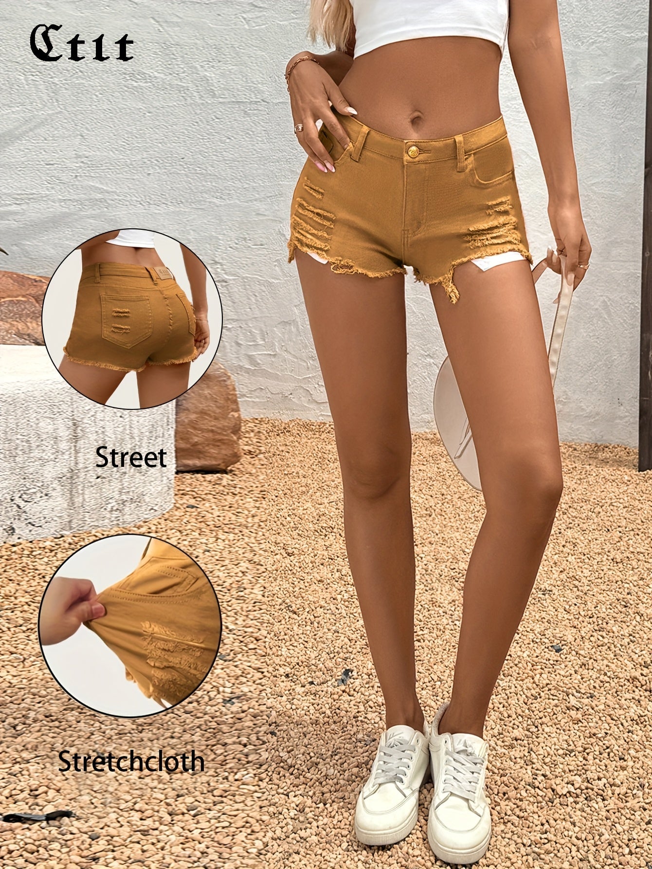 Women's Casual Shorts - High-Waist Fit – Yellow / Pink detail view