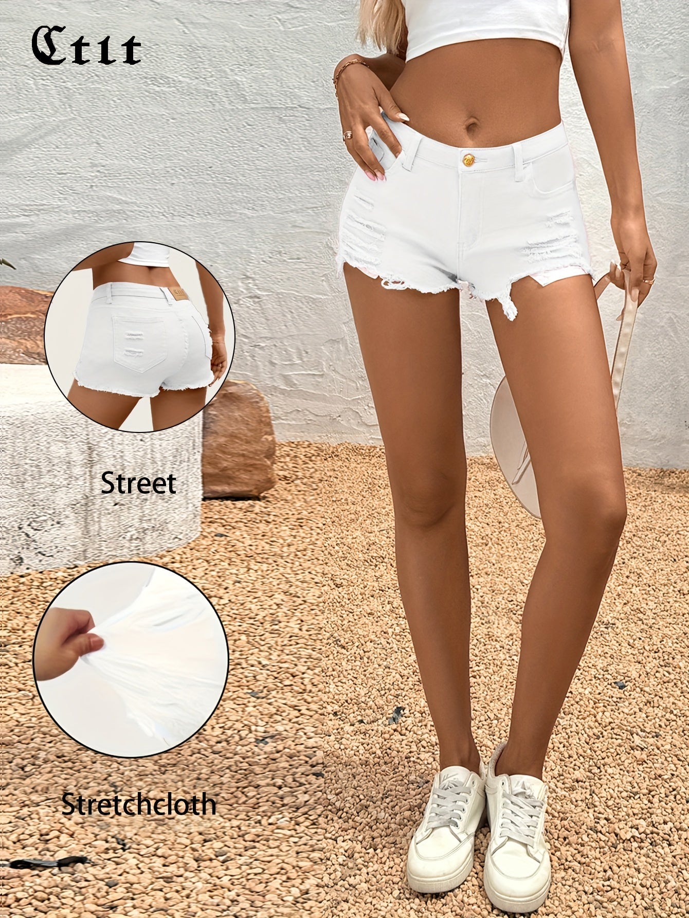 Women's Casual Shorts - High-Waist Fit – Yellow / Pink detail view