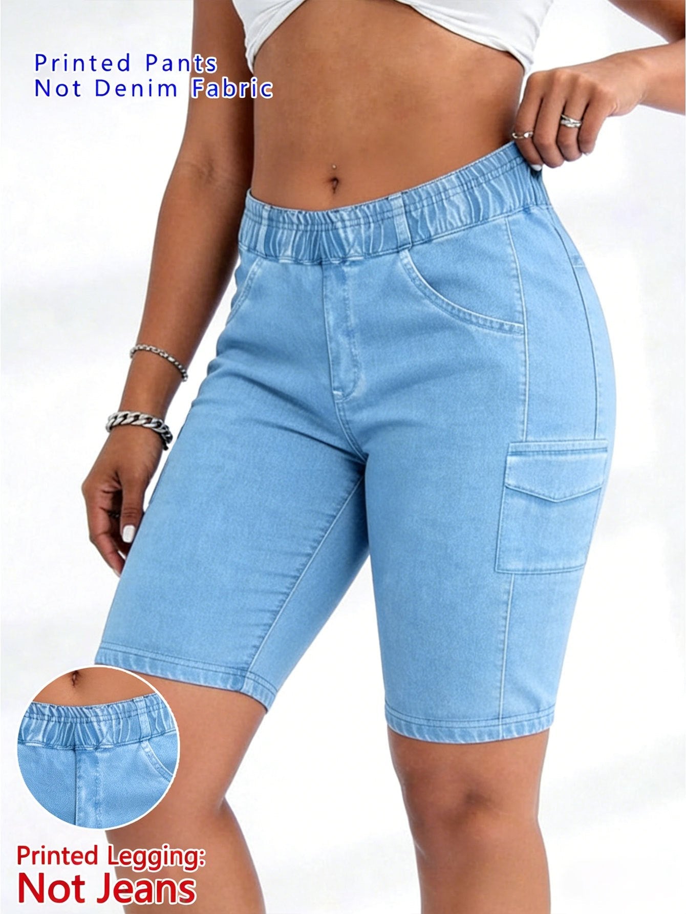 Women's Casual Shorts - Stretch Comfort – Dark Blue / Light Blue detail view