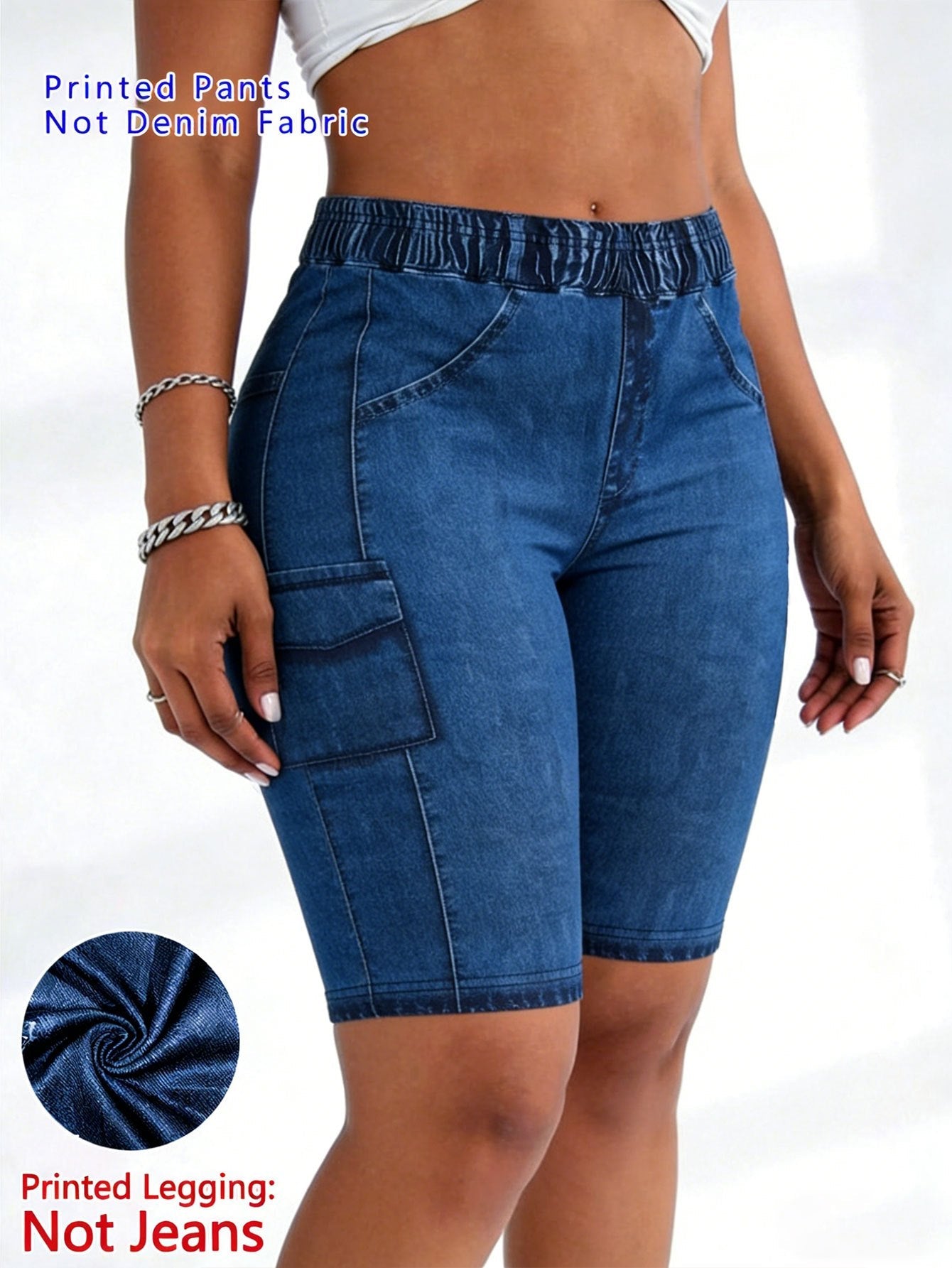 Women's Casual Shorts - Stretch Comfort – Dark Blue / Light Blue detail view