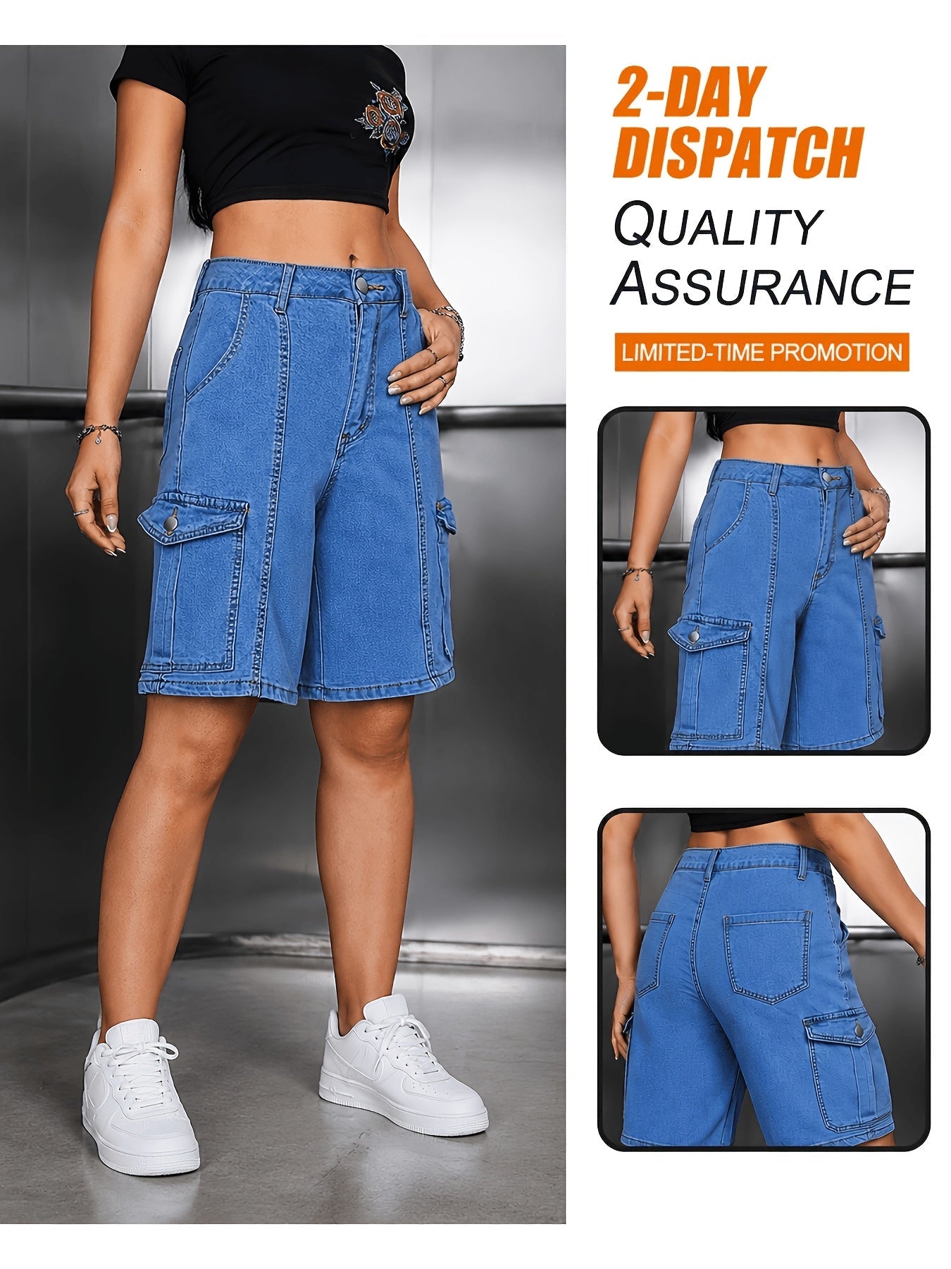 Women's Casual Shorts - Stretch Comfort – Peacock Blue detail view