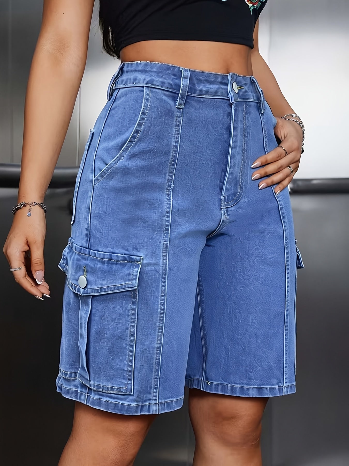 Women's Casual Shorts - Stretch Comfort – Peacock Blue detail view