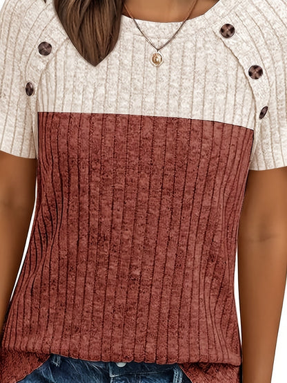 Women's Casual T-Shirt - Round Neck Short Sleeve detail view