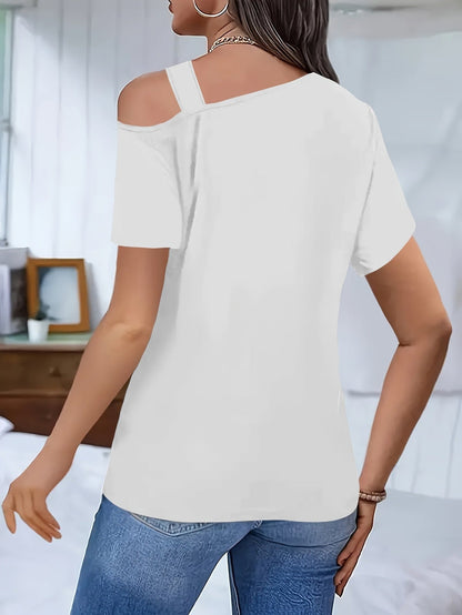 Women's Casual T-Shirt - Round Neck Short Sleeve Cutout Detail detail view