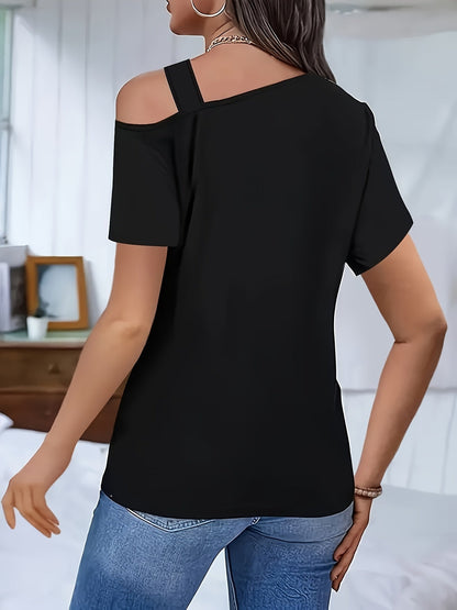 Women's Casual T-Shirt - Round Neck Short Sleeve Cutout Detail detail view