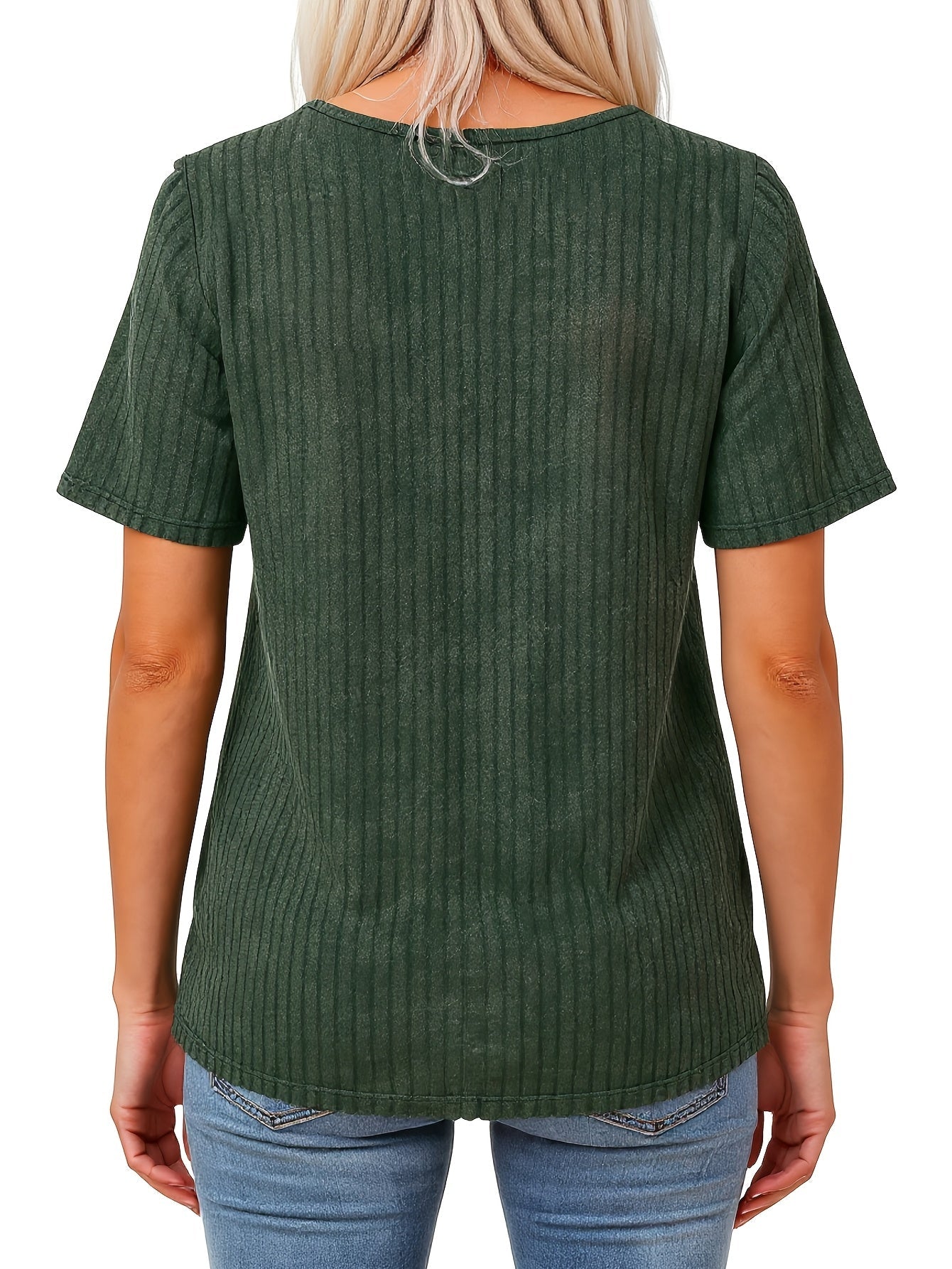 Women's Casual T-Shirt - V-Neck Short Sleeve Pleated detail view