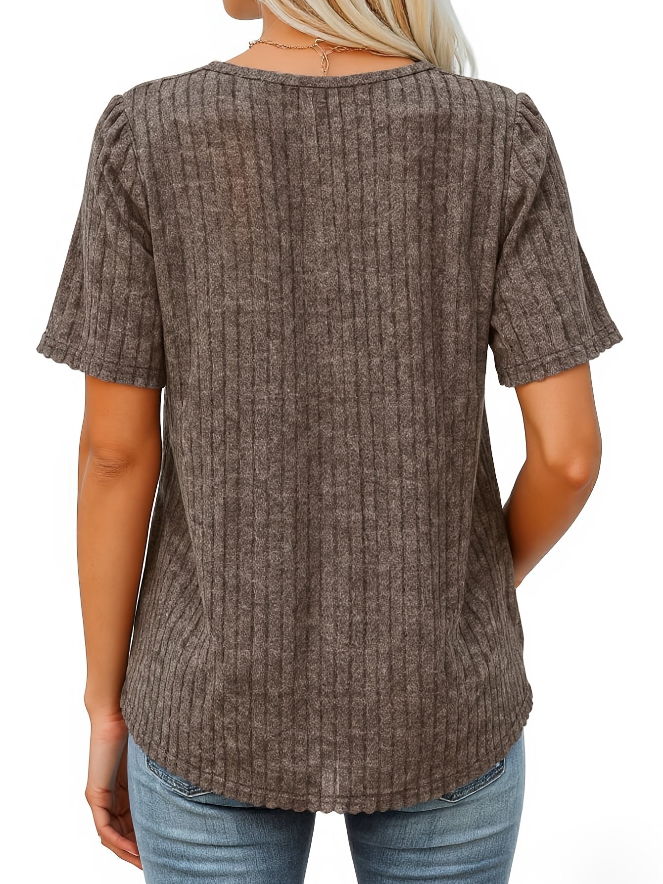 Women's Casual T-Shirt - V-Neck Short Sleeve Pleated detail view