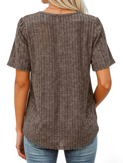Women's Casual T-Shirt - V-Neck Short Sleeve Pleated detail view