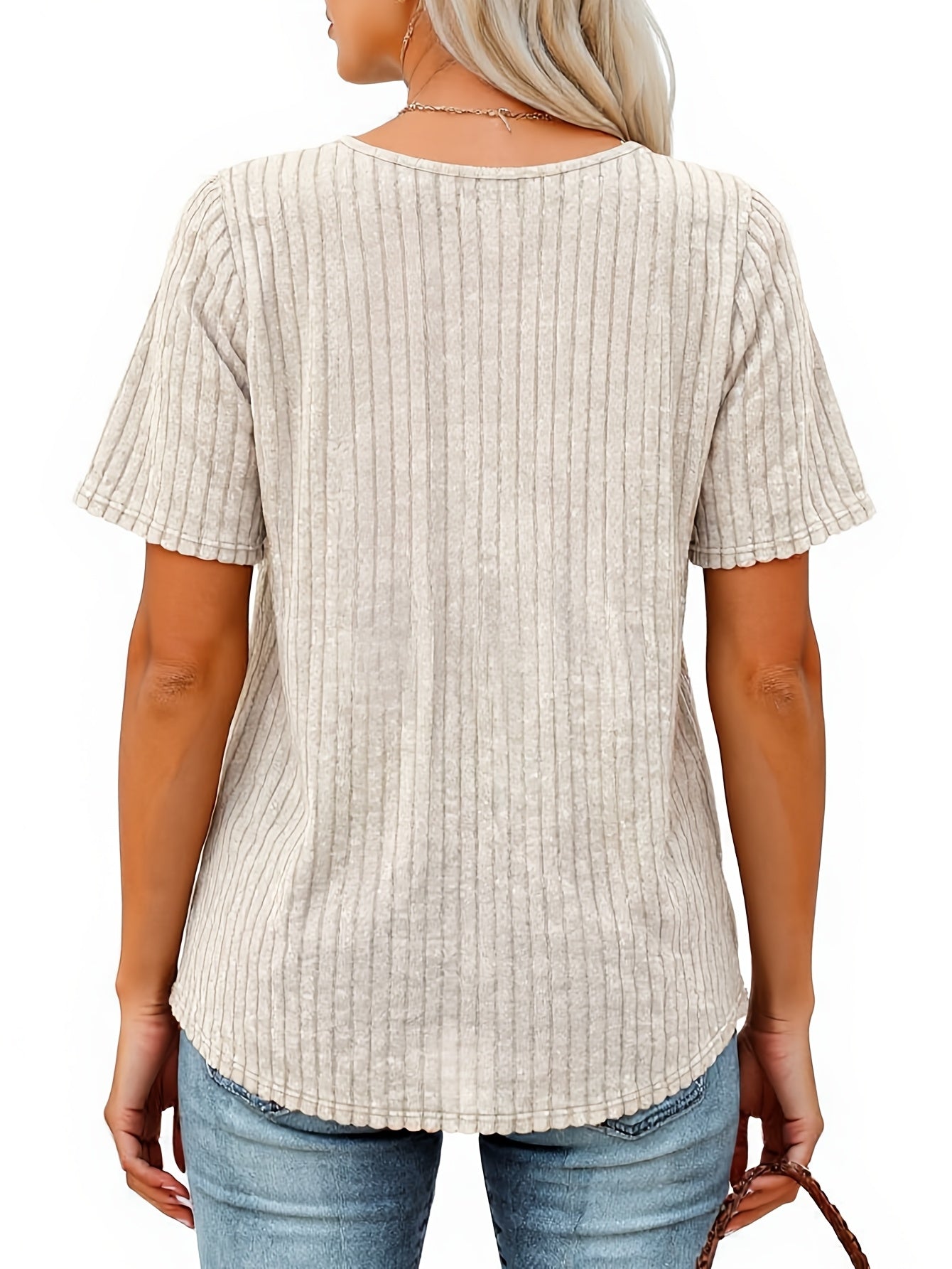 Women's Casual T-Shirt - V-Neck Short Sleeve Pleated detail view