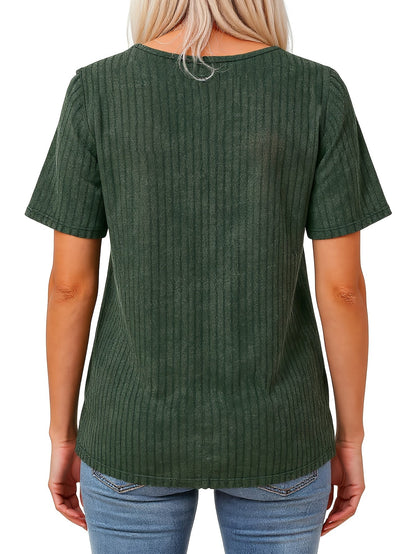 Women's Casual T-Shirt - V-Neck Short Sleeve Pleated detail view