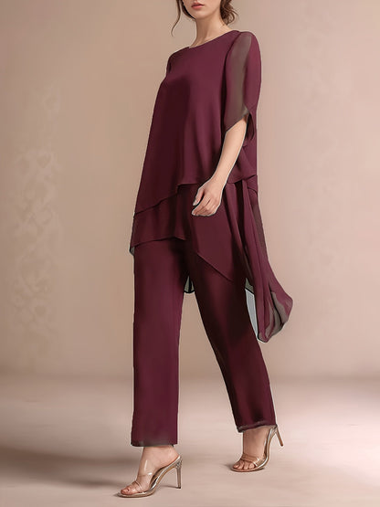 Women's Chiffon Two-Piece Set - Solid Color Party Matching Look detail view