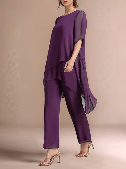 Women's Chiffon Two-Piece Set - Solid Color Party Matching Look detail view