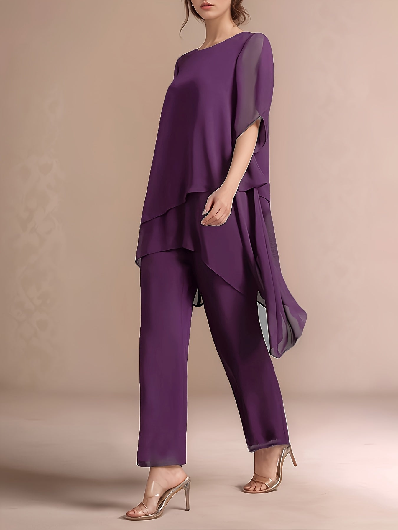 Women's Chiffon Two-Piece Set - Solid Color Party Matching Look detail view