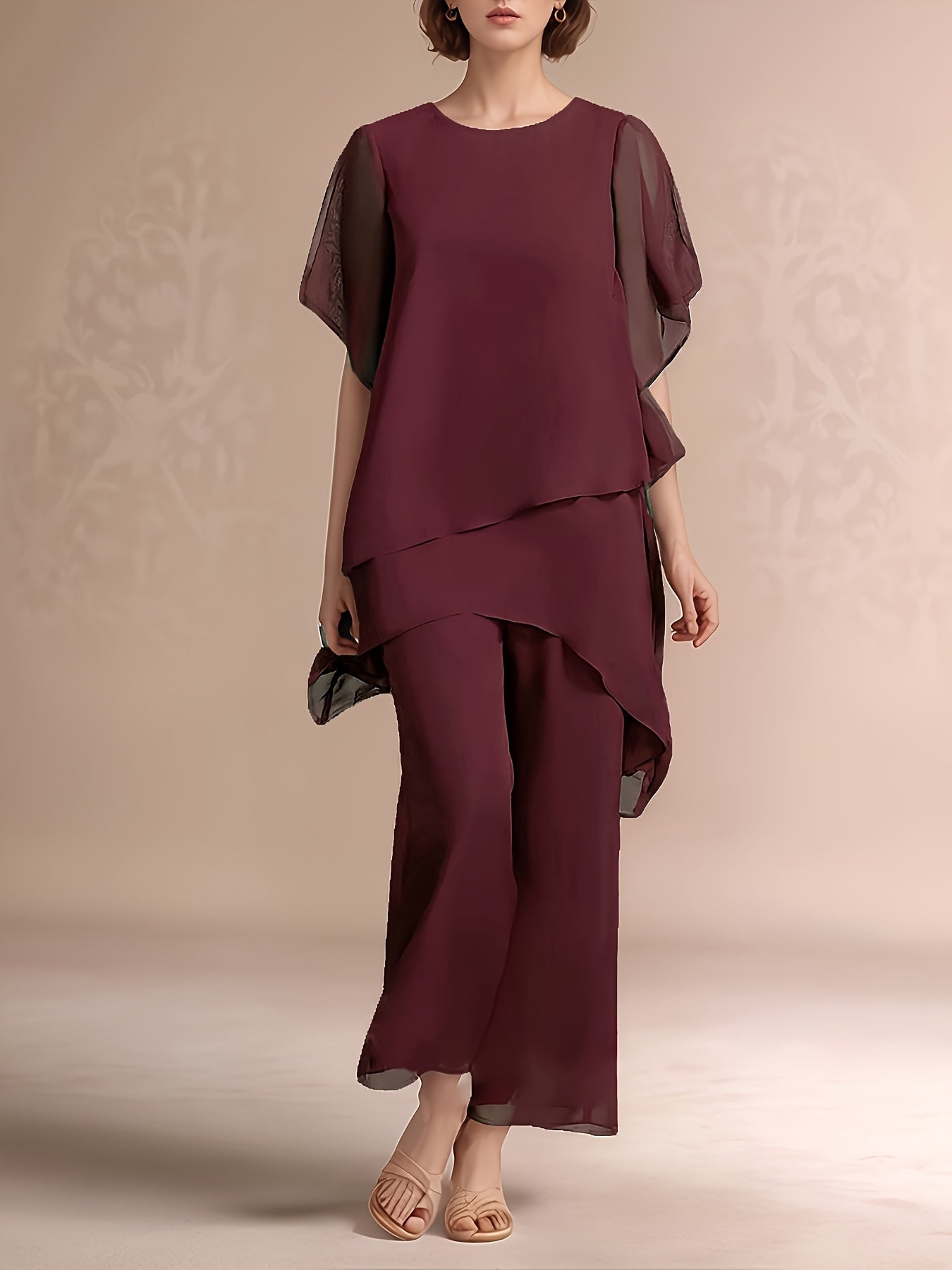 Women's Chiffon Two-Piece Set - Solid Color Party Matching Look detail view