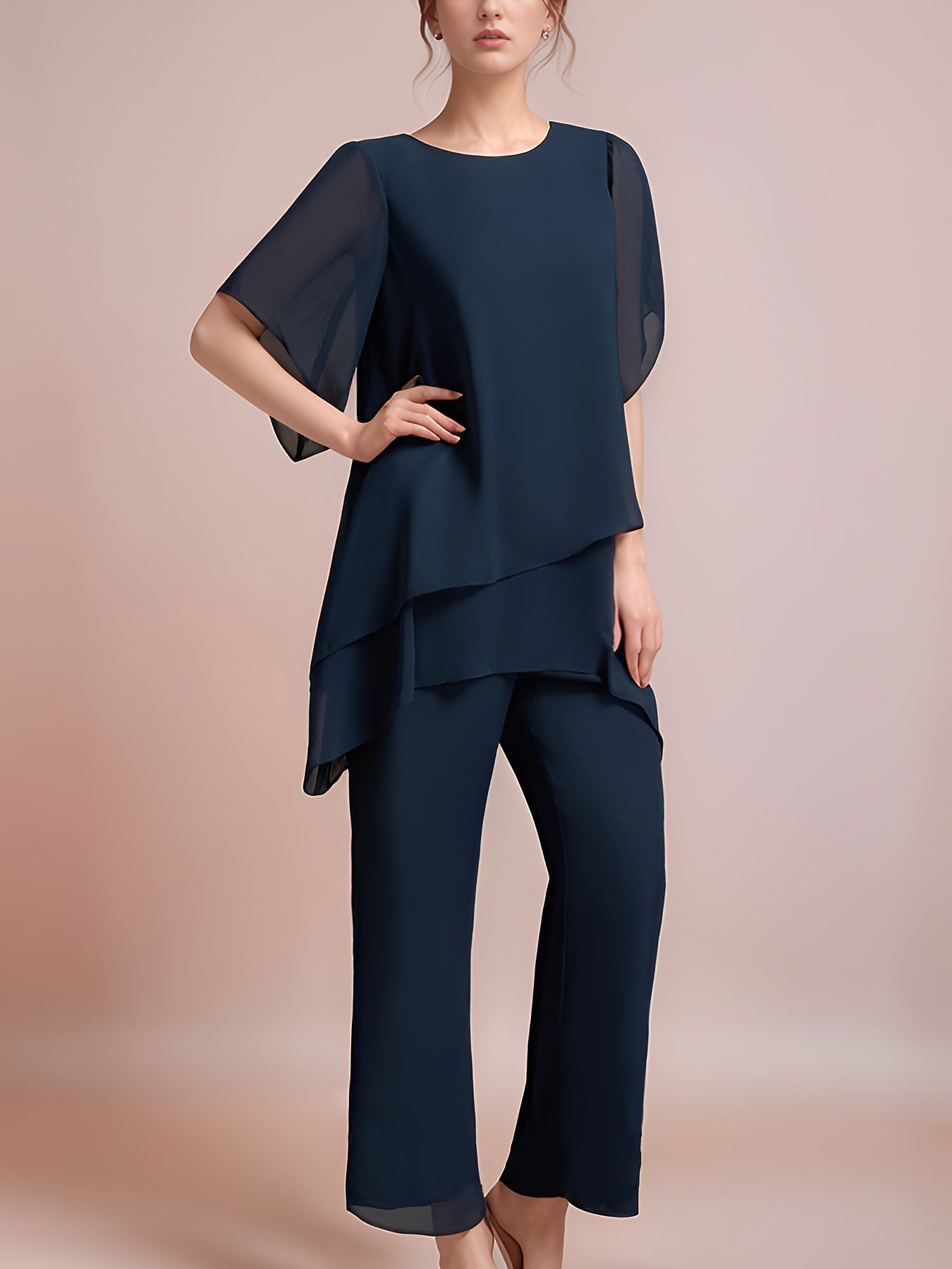 Women's Chiffon Two-Piece Set - Solid Color Party Matching Look detail view