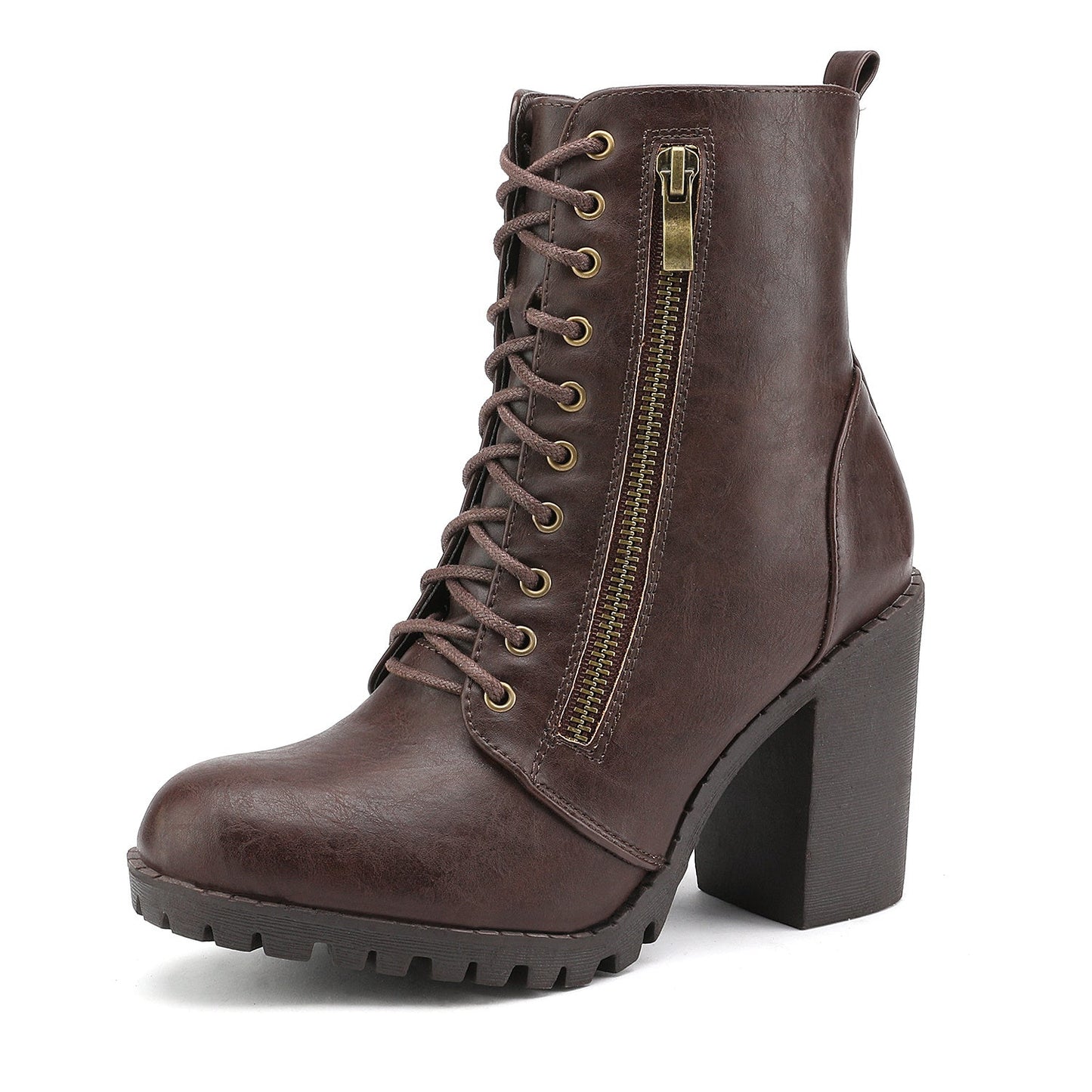 Women's Chunky Heel Ankle Boots - Lace-Up Pocket – view 5