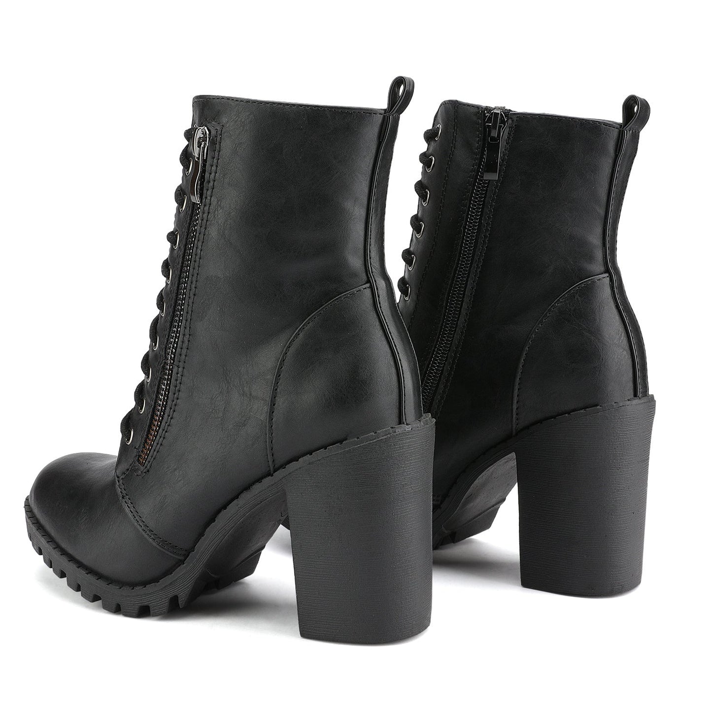 Women's Chunky Heel Ankle Boots - Lace-Up Pocket – view 6