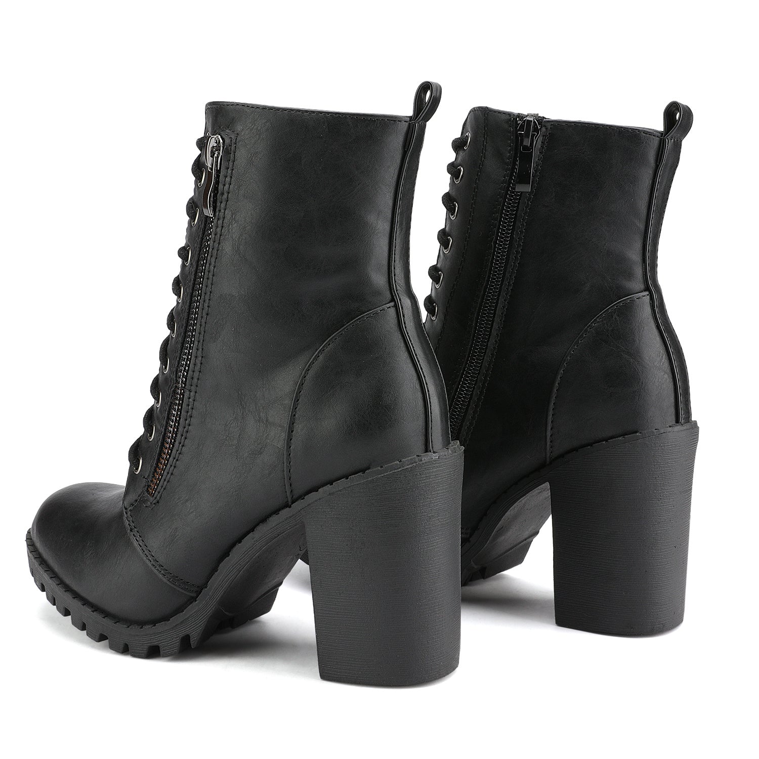 Women's Chunky Heel Ankle Boots - Lace-Up Pocket – view 6