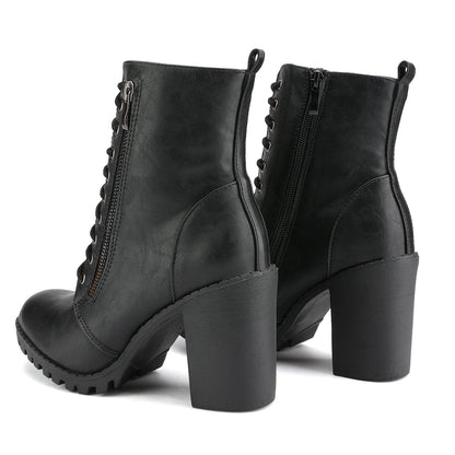 Women's Chunky Heel Ankle Boots - Lace-Up Pocket – view 6