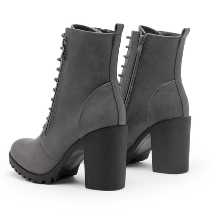 Women's Chunky Heel Ankle Boots - Lace-Up Pocket – view 11