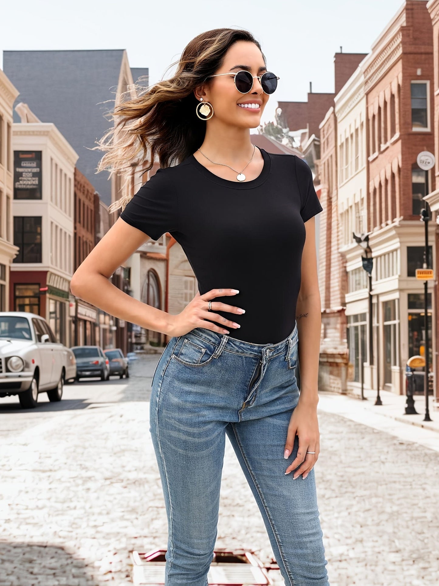 Women's Classic Bodysuit - Crew Neck Short Sleeve detail view