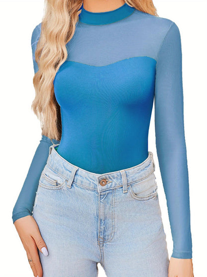 Women's Classic Lingerie Bodysuit - High Neck Long Sleeve detail view