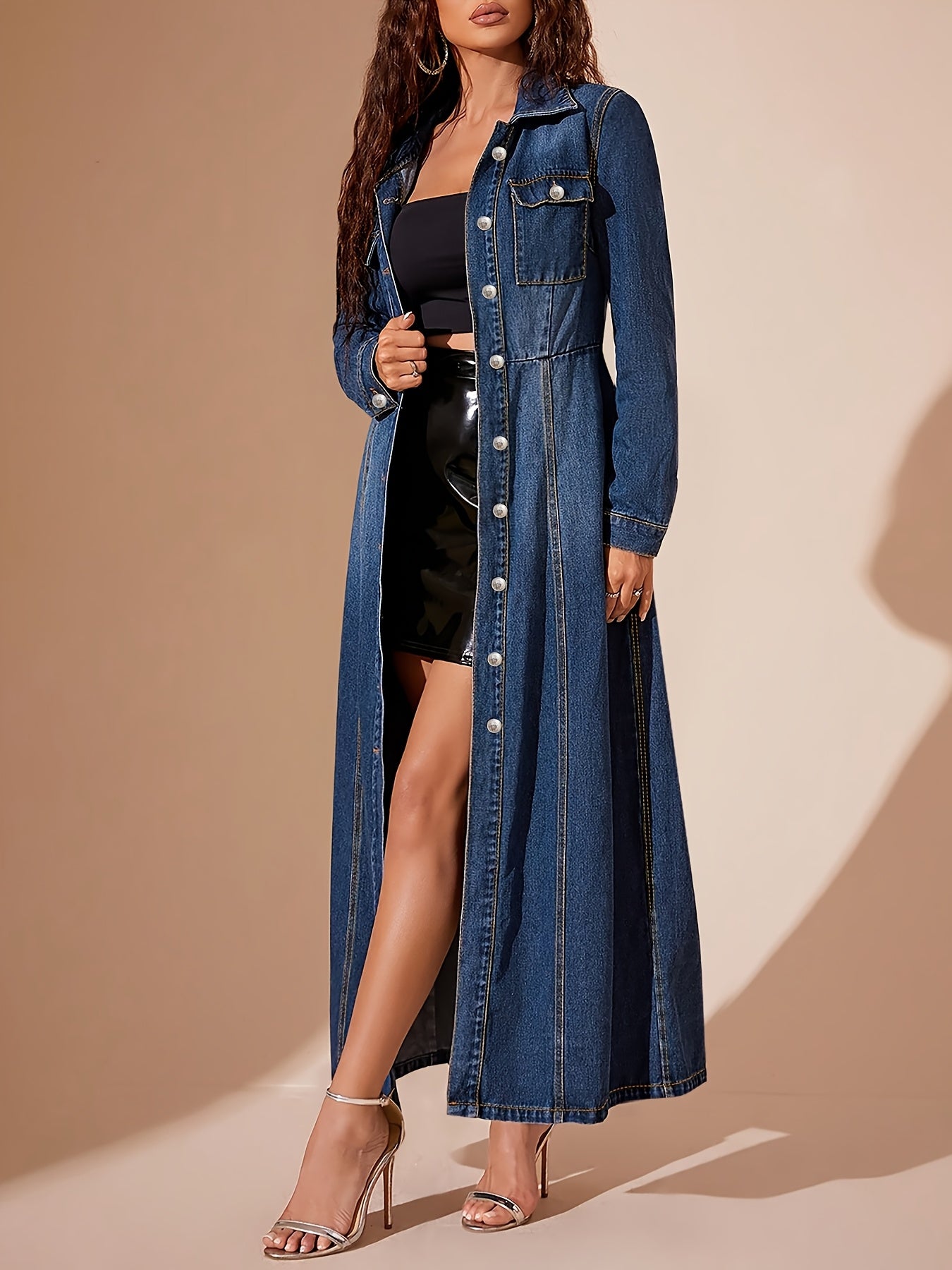 Women's Collared Maxi Casual Dress - Button Front detail view